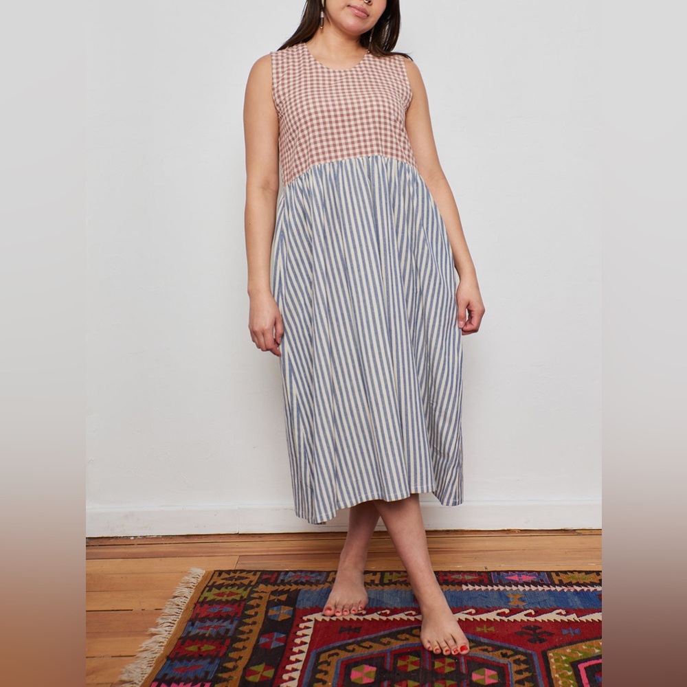 Mata Traders Lilah Gingham Striped Mixed Dress - Picture 2 of 12
